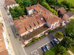 an overhead view of a large house with a street at Hotel Restaurant des Thermes in Castéra-Verduzan +36 photos