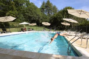 a man is diving into a swimming pool at Château de Puy Robert LASCAUX - Sarlat in Montignac