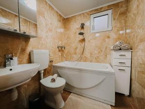 Holiday home Isabella in Terme Čatež في كاتيز أوب سافي: حمام مع حوض استحمام ومرحاض ومغسلة