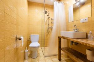 a bathroom with a toilet and a sink and a shower at Przystań Czatachowa in Czatachowa