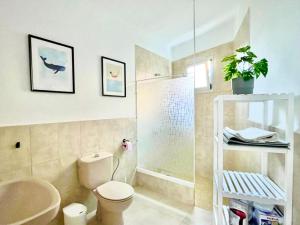 un bagno con wc, doccia e lavandino di Casa La Favorita a Valle Gran Rey
