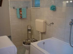 a bathroom with a toilet and a bath tub at House Boris in Slatine +7 photos