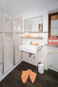 ein Bad mit einem Waschbecken und einer Dusche in der Unterkunft Haus Panorama in Reit im Winkl