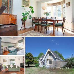 een collage van foto's van een kamer met een huis bij Bury Meadow Lodge - Exeter - Train 5 min walk - Parking in Exeter