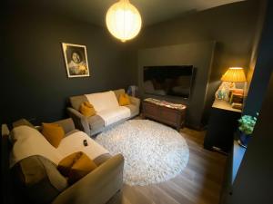 a living room with a couch and a white rug at Fern House in Cork +18 photos