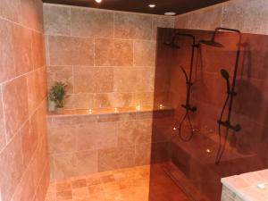 a bathroom with a shower with a tub at love room paradix in Saint-Denis-de-Pile