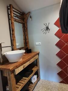 a bathroom with a sink and a mirror at Chambres d'hotes aux Petits Belézins in Saint-Amour +24 photos