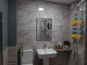 un bagno con lavandino e WC di Shore View a Bundoran
