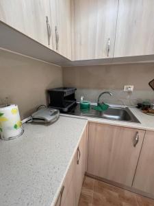 a kitchen with a sink and a counter top at Elbasan center apartment in Elbasan