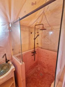 une salle de bain avec douche et lavabo dans l'établissement Mhamid luxury camp, à M'Hamid El Ghizlane