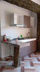 a kitchen with a sink and a counter top at Casa Pórticos del Pedregal in Ráquira