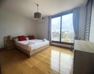 Un dormitorio con una cama y una ventana grande en Villa Jaira, en La Vegueta 49 fotos más