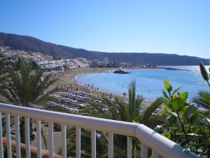 a view of a beach from a balcony at Apartamentos Vista Sur in Playa de las Americas