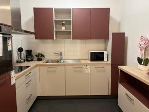 a kitchen with a sink and a microwave at T&K Apartments- 2 Room Apartment - Heart of Solingen - Private parking in Solingen