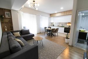 a living room with a couch and a table at Sani Lux Apartment in Vodno