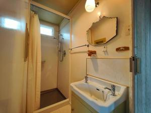 a bathroom with a sink and a shower and a mirror at Te Anau Retro Retreat in Te Anau +28 photos
