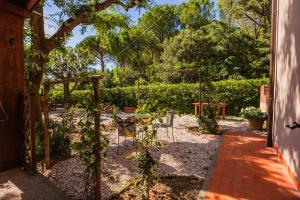 un jardín con mesa, sillas y un árbol en Casal Toscano, en Casale Marittimo