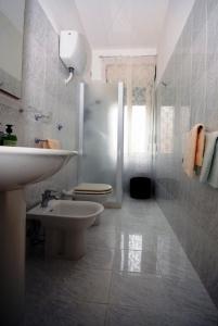 W łazience znajduje się umywalka, toaleta i prysznic. w obiekcie Bed and Breakfast Sofia w mieście Pescara