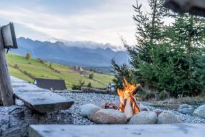 a fire pit with rocks on the ground at Nydala Eco in Rzepiska