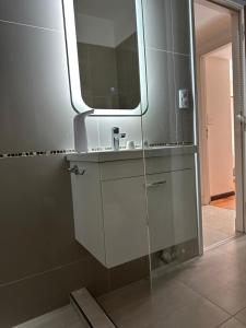 a bathroom with a sink and a mirror at Arena1 in Mar del Plata