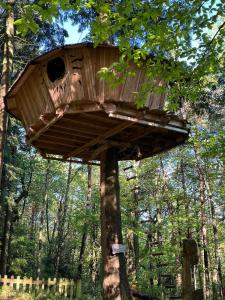 una casa sull'albero in mezzo a una foresta di Les cabanes de Labrousse a Saint-Julien-Labrousse Altre 30 foto