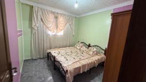 a bedroom with a bed in a room with green walls at Villa SAAD in Khenchela