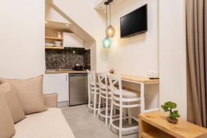 een klein appartement met een keuken en een woonkamer bij Ionas Apartments 5 in Nea Skioni