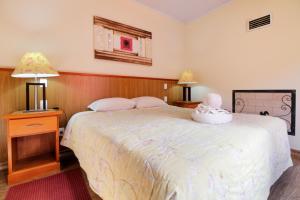 ein Schlafzimmer mit einem großen weißen Bett und zwei Lampen in der Unterkunft VELINN Áustria Hotel Monte Verde in Monte Verde + 18 Fotos
