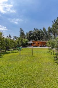a net in a field with a house in the background at Porto Maia Garden in Maia