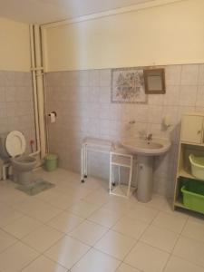 a bathroom with a sink and a toilet at Bas de villa meublé jumelée in Baréto +11 photos