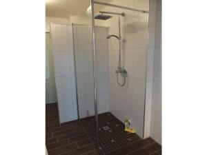 una ducha con puerta de cristal en un baño en Muehlenhaus Comfortable holiday residence, en Bad Harzburg 14 fotos más