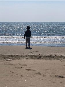 a boy standing on the beach looking at the ocean at Nido dell'Argentario - Porto Santo Stefano in Porto Santo Stefano