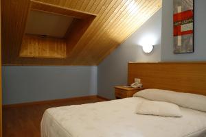 1 dormitorio con 1 cama y TV en la pared en Hotel Reyes De León, en Santa María del Páramo