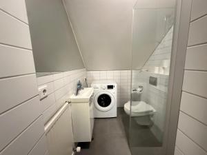 雷克雅未克Apartment in downtown Reykjavik - Birta Rentals的一间带洗衣机和卫生间的小浴室 更多9张照片