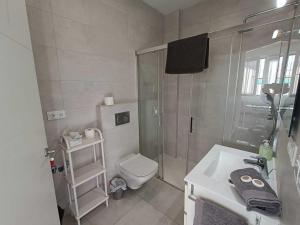 łazienka z prysznicem, toaletą i umywalką w obiekcie Livingtarifa Apartamento La Palmera w mieście Tarifa