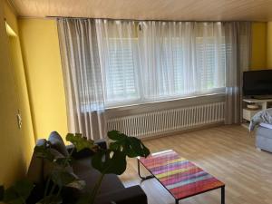 a living room with a couch and a table at ZimmerWohnung mit Kochnische in langgöns in Langgöns