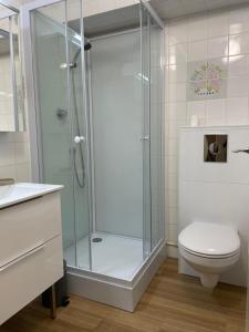 a bathroom with a shower and a toilet at Studio Ti’Sable 50m de la plage in Fort-Mahon-Plage
