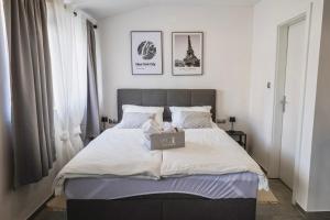 a bedroom with a bed with a laptop on it at Studio apartman Mare in Velika Gorica