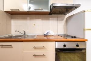 a kitchen with a sink and a stove at Apartments Rubin in Zastražišće +111 photos