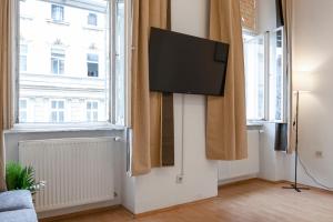 Amazing 2BR Shared Apt Only 7 Min to Wiener Stadthalle的电视和/或娱乐中心