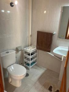 Un baño con un inodoro blanco y un lavabo. en Apartamento Luz y Mar, en Tazacorte
