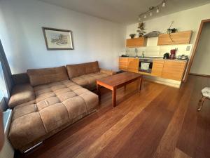 a living room with a couch and a table at Private Apartment Poznań - Free Parking - Netflix in Poznań +5 photos