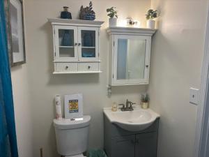 a bathroom with a toilet and a sink and a cabinet at Atlanta Cozy Private Room 4 in Atlanta