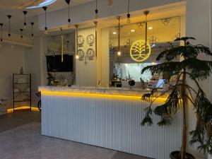 a bar in a room with a potted plant at Mi Hotel Boutique in Antalya