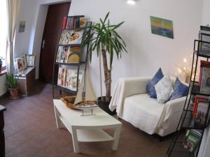 a living room with a couch and a potted plant at Hotel del Mar in Sant Feliu de Guixols