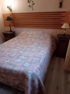 una camera da letto con un letto con una coperta sopra di maison du roumois 1 chambre a Berville-en-Roumois Altre 5 foto