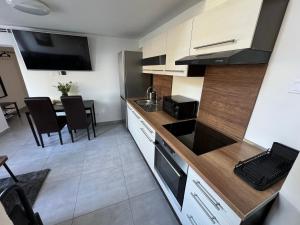 Kuchyň nebo kuchyňský kout v ubytování apartman 50m2 garden parking Free