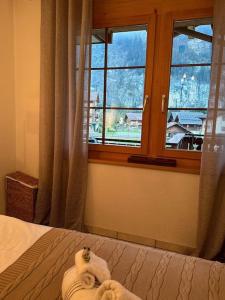 Postel nebo postele na pokoji v ubytování Charming apartment in Kandersteg