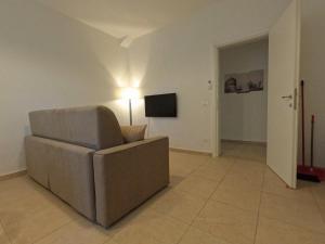 a living room with a couch and a television at Felix Apartment in Pisa