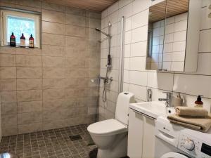 a bathroom with a toilet and a sink at Kampuksen Tähti in Pori